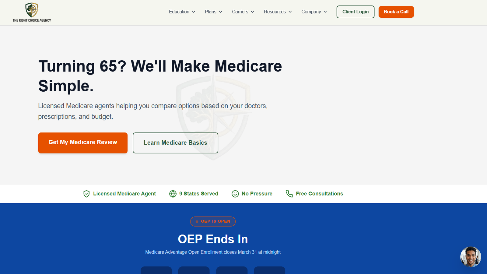 The Right Choice Agency website screenshot